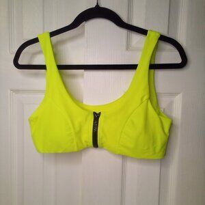 Lizaful Bikini Top Women 8 Swim Zipper Padded Neon Yellow